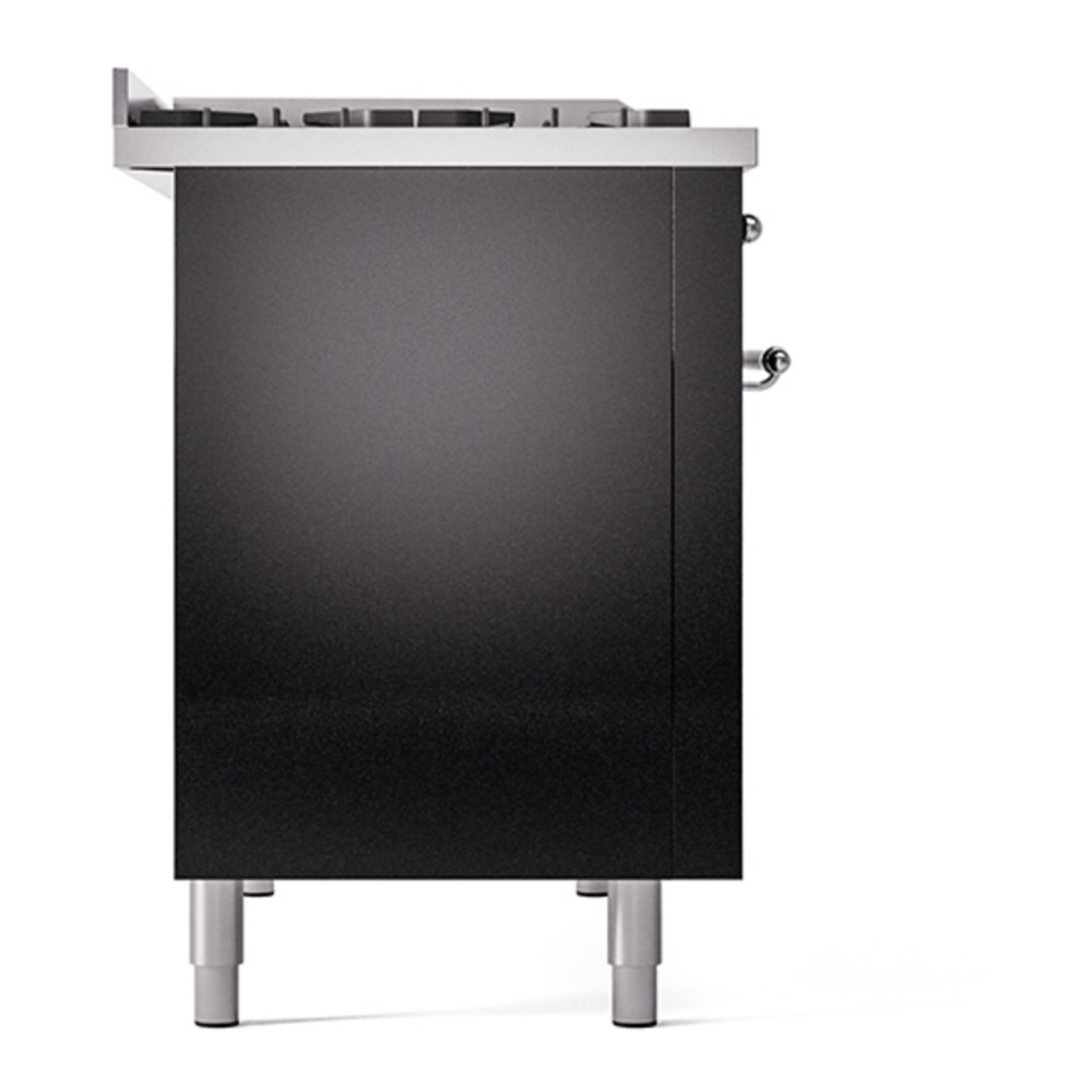 ILVE UP48FNMPBKC Nostalgie II 48 inch Dual Fuel Range with 5.02 cu. ft. Total Double Oven Capacity (8 Sealed Burners + Griddle, Natural Gas, Triple Glass Door, Glossy Black, Chrome) 11 ILVE_UP48FNMPBKC_Nostalgie_II_48"_Dual_Fuel_Range_left_side
