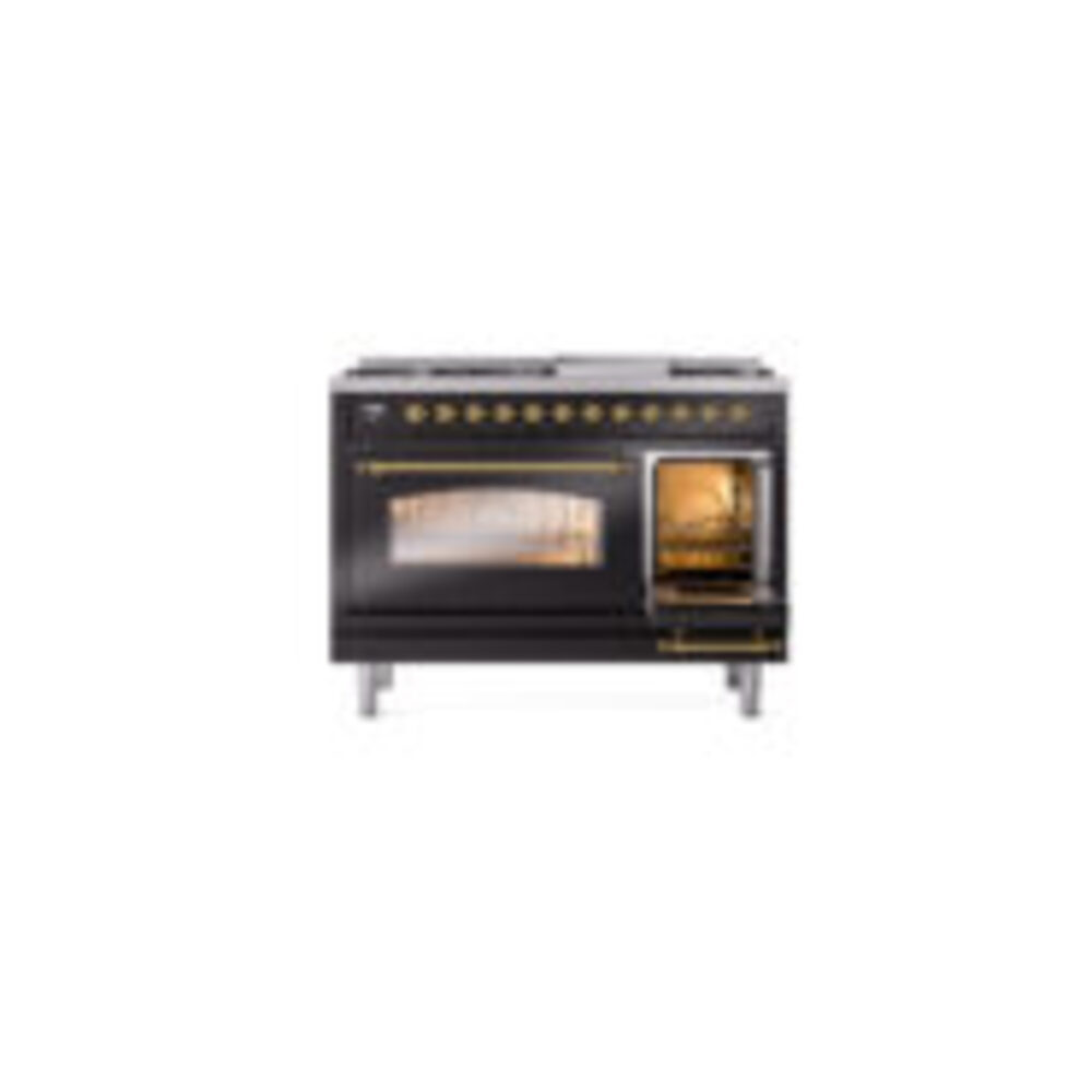 ILVE_UP48FNMPBKGLP_Nostalgie_II_48"_Dual_Fuel_Range_side_oven_door_opened