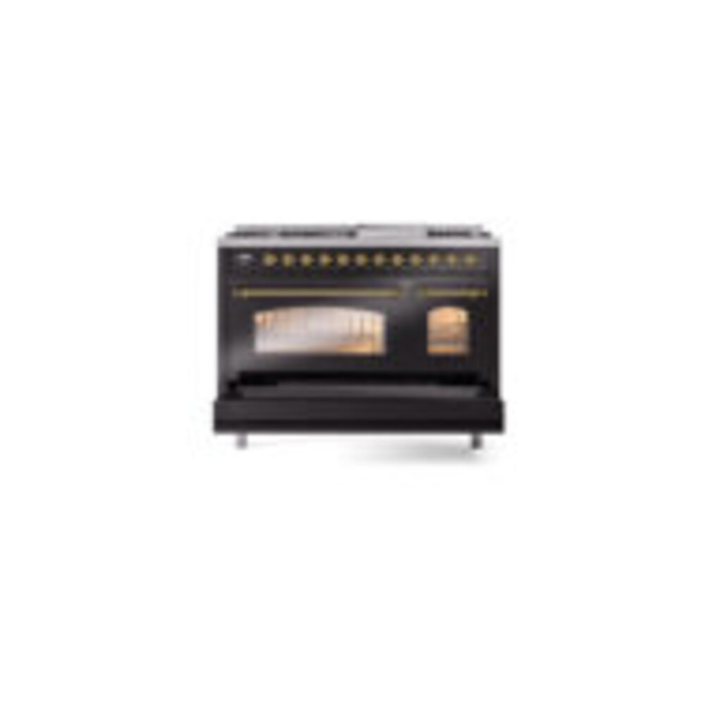 ILVE_UP48FNMPBKG_Nostalgie_II_48"_Dual_Fuel_Range_drawer_opened