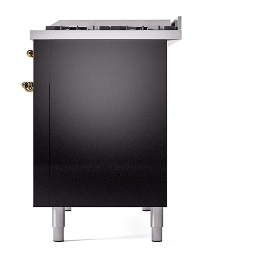 ILVE UP48FNMPBKG Nostalgie II 48 inch Dual Fuel Range with 5.02 cu. ft. Total Double Oven Capacity (8 Sealed Burners + Griddle, Natural Gas, Triple Glass Door, Glossy Black, Brass) 12 ILVE_UP48FNMPBKG_Nostalgie_II_48"_Dual_Fuel_Range_right_side