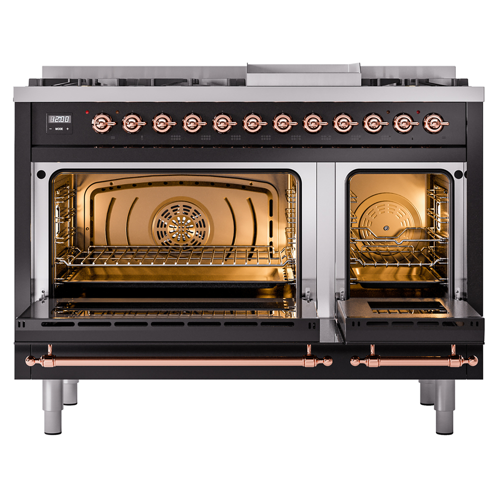 ILVE_UP48FNMPBKPLP_Nostalgie_II_48"_Dual_Fuel_Range_oven_door_opened