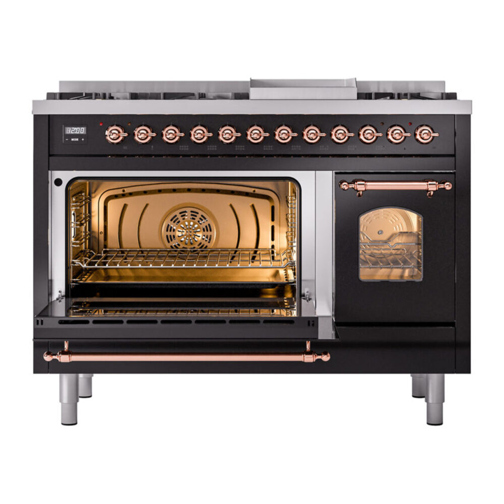 ILVE_UP48FNMPBKPLP_Nostalgie_II_48"_Dual_Fuel_Range_main_oven_door_opened