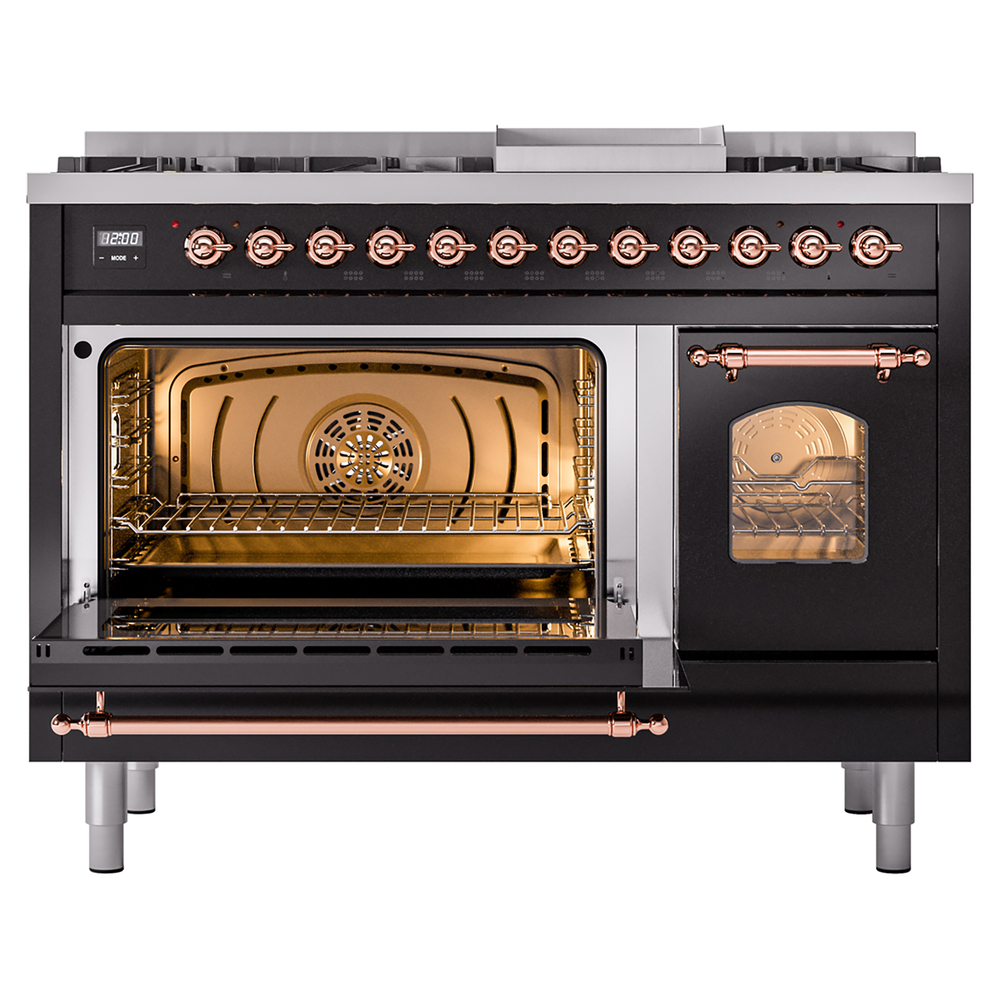 ILVE_UP48FNMPBKPLP_Nostalgie_II_48"_Dual_Fuel_Range_main_oven_door_opened