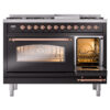 ILVE_UP48FNMPBKPLP_Nostalgie_II_48"_Dual_Fuel_Range_side_oven_door_opened