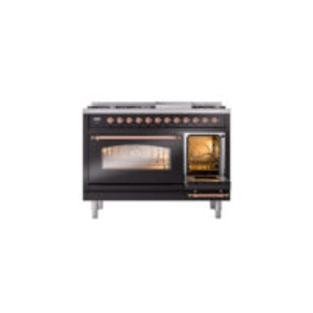 ILVE_UP48FNMPBKPLP_Nostalgie_II_48"_Dual_Fuel_Range_side_oven_door_opened