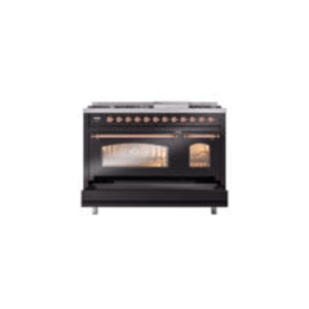 ILVE_UP48FNMPBKPLP_Nostalgie_II_48"_Dual_Fuel_Range_drawer_opened