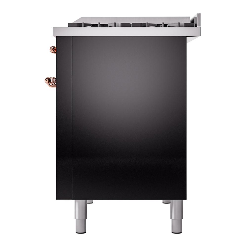 ILVE UP48FNMPBKPLP Nostalgie II 48 inch Dual Fuel Range with 5.02 cu. ft. Total Double Oven Capacity (8 Sealed Burners + Griddle, Liquid Propane, Triple Glass Door, Glossy Black, Copper) 12 ILVE_UP48FNMPBKPLP_Nostalgie_II_48"_Dual_Fuel_Range_right_side