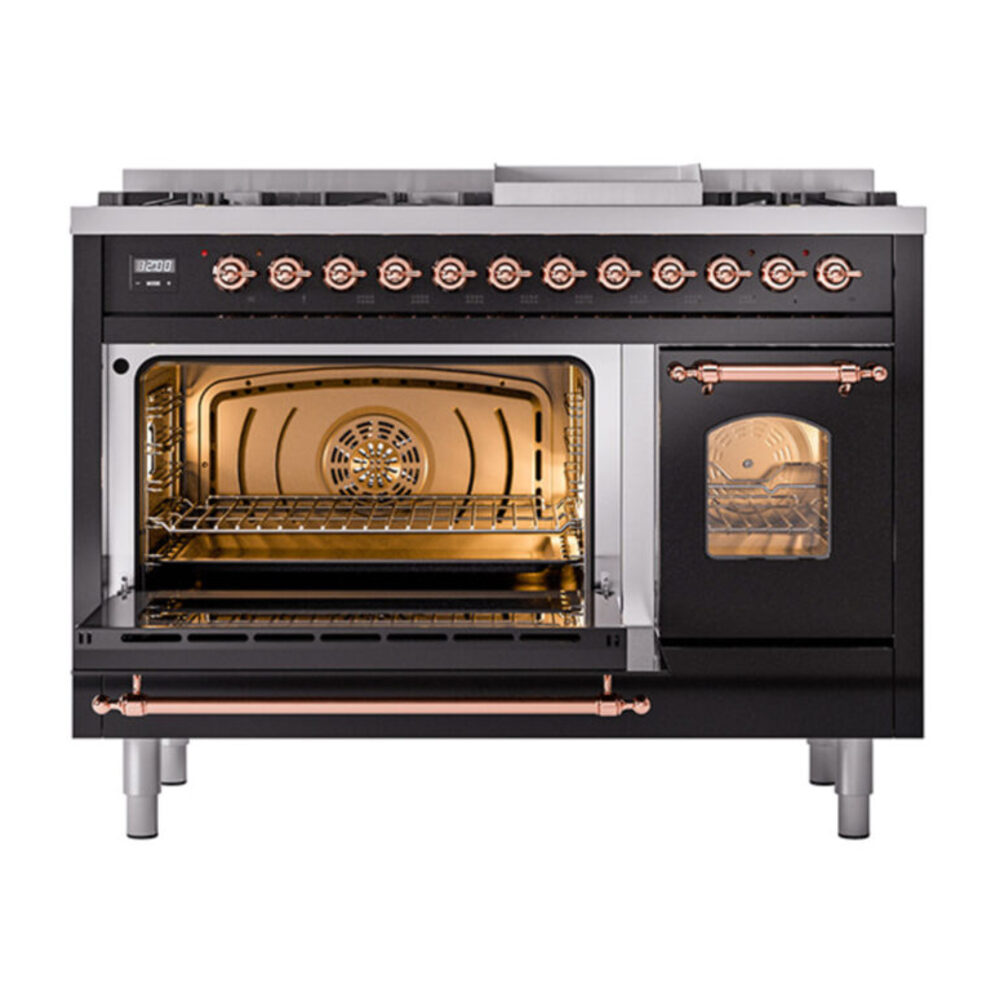 ILVE_UP48FNMPBKP_Nostalgie_II_48"_Dual_Fuel_Range_main_oven_door_opened