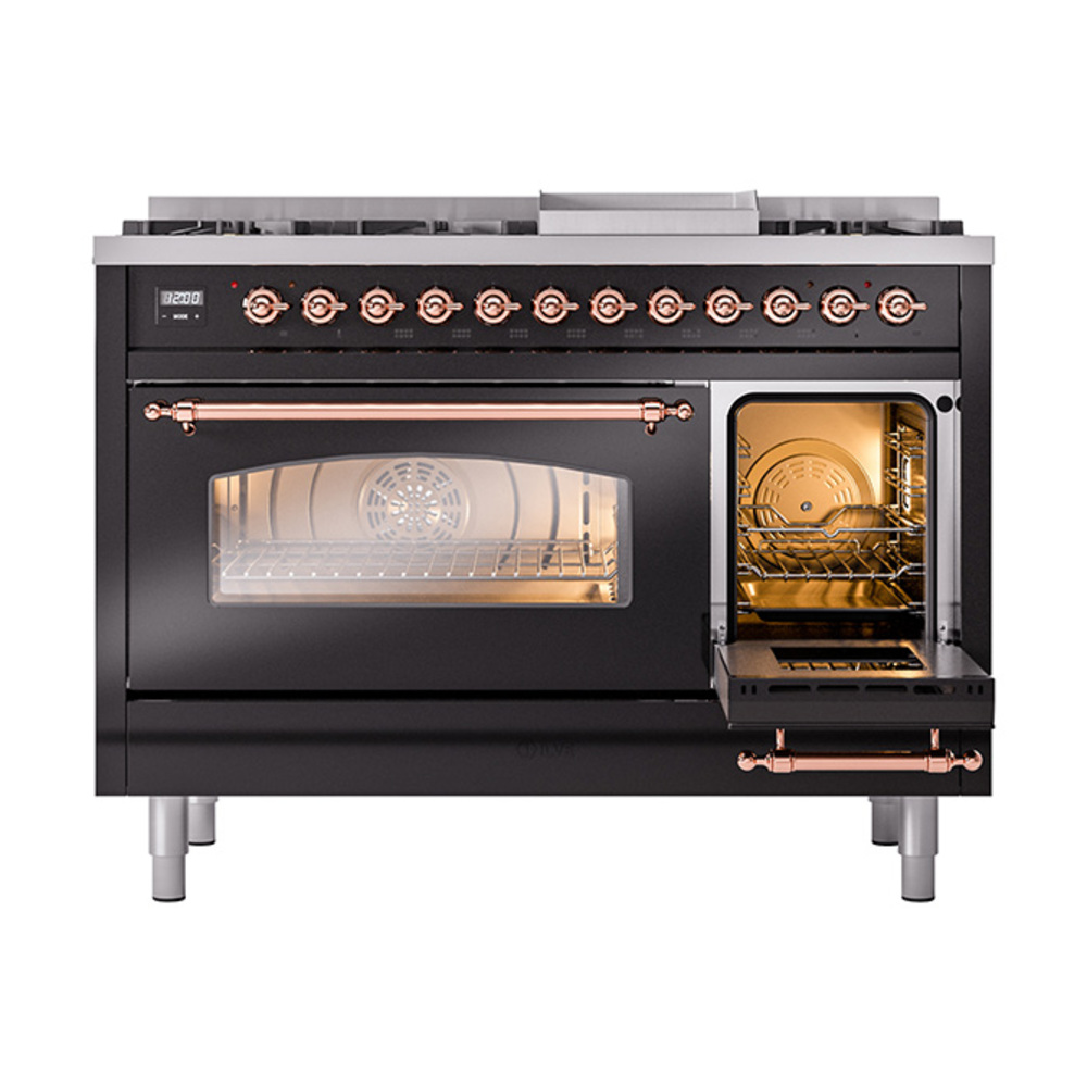 ILVE_UP48FNMPBKP_Nostalgie_II_48"_Dual_Fuel_Range_side_oven_door_opened