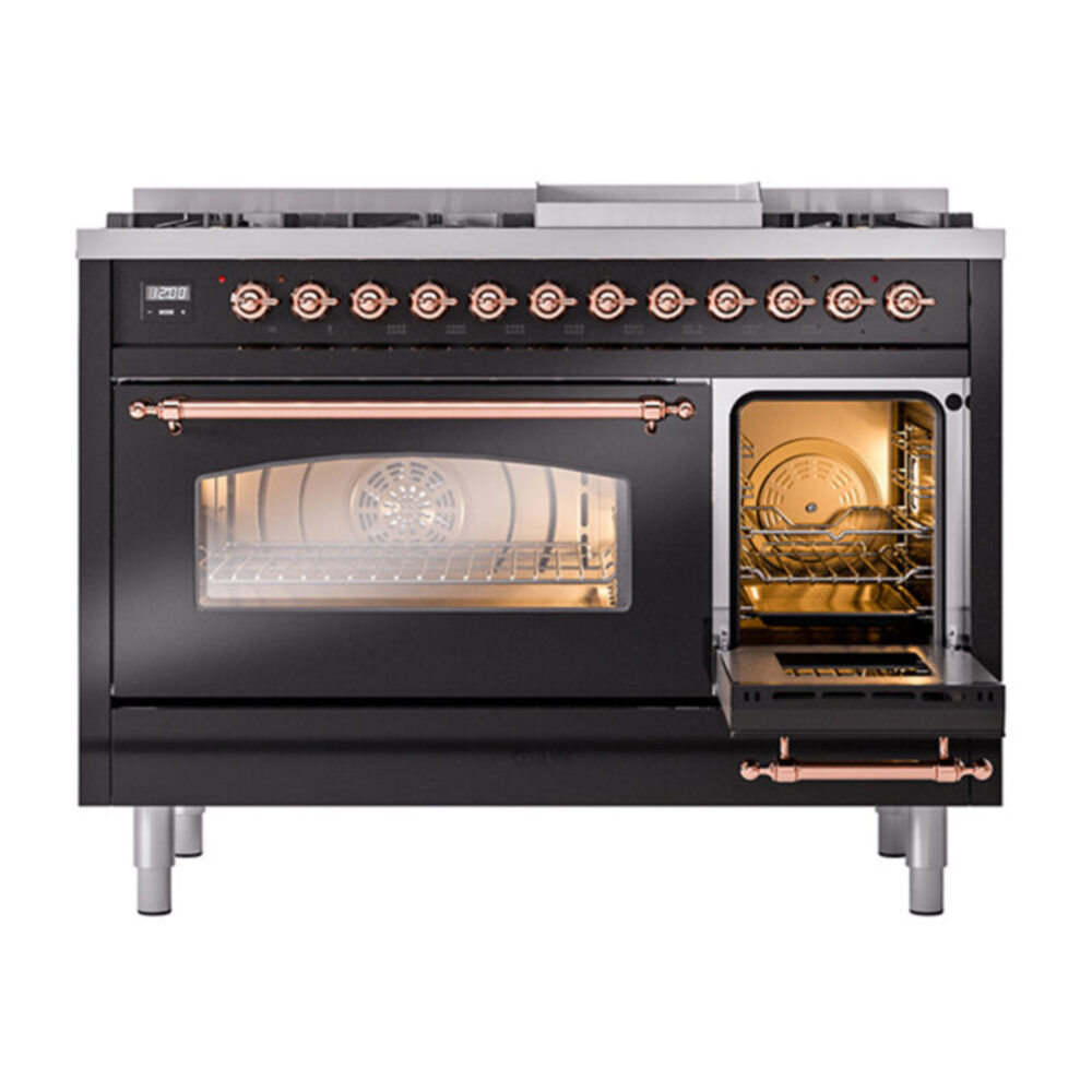 ILVE_UP48FNMPBKP_Nostalgie_II_48"_Dual_Fuel_Range_side_oven_door_opened