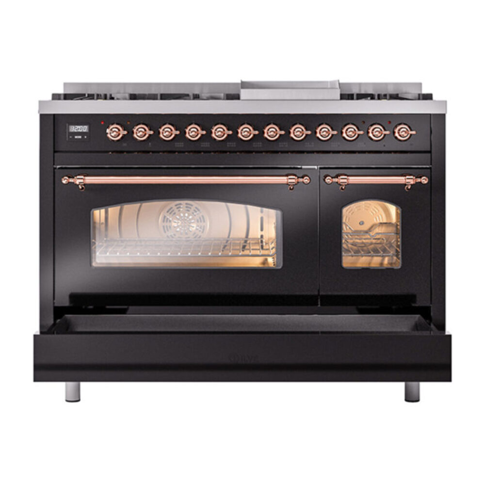 ILVE_UP48FNMPBKP_Nostalgie_II_48"_Dual_Fuel_Range_drawer_opened