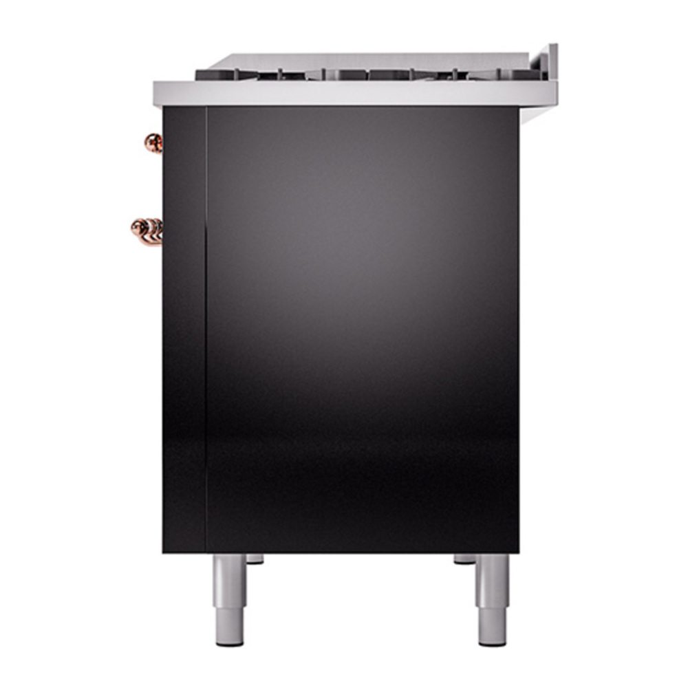 ILVE UP48FNMPBKP Nostalgie II 48 inch Dual Fuel Range with 5.02 cu. ft. Total Double Oven Capacity (8 Sealed Burners + Griddle, Natural Gas, Triple Glass Door, Glossy Black, Copper) 12 ILVE_UP48FNMPBKP_Nostalgie_II_48"_Dual_Fuel_Range_right_side