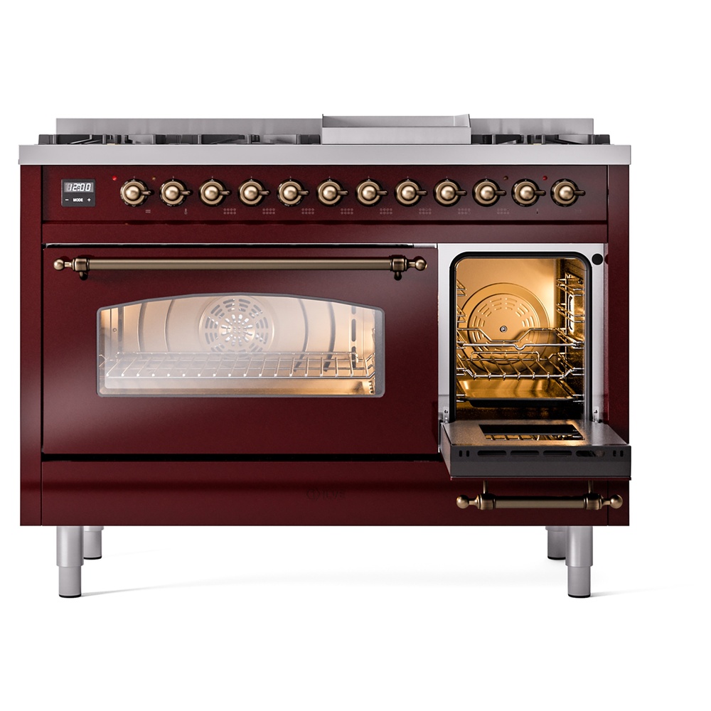 ILVE_UP48FNMPBUBLP_Nostalgie_II_48"_Dual_Fuel_Range_side_oven_door_opened