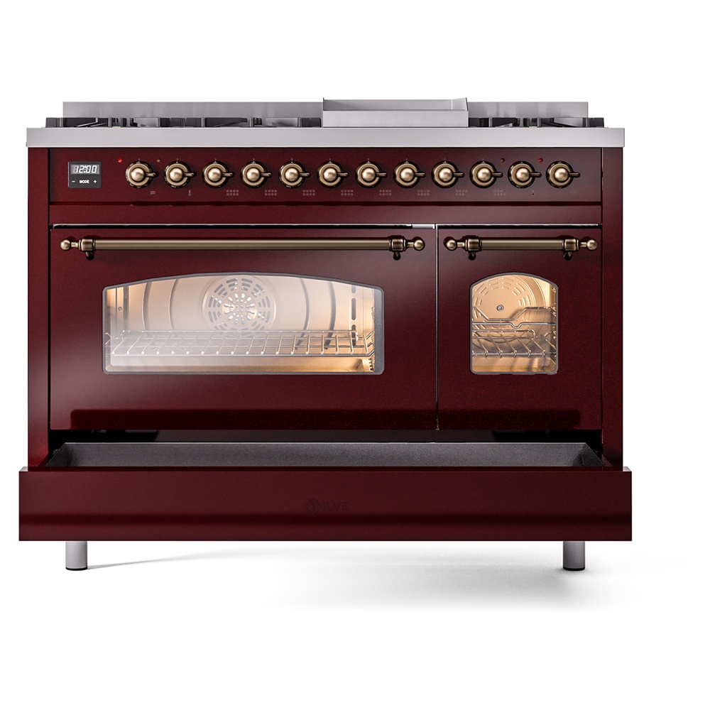 ILVE_UP48FNMPBUBLP_Nostalgie_II_48"_Dual_Fuel_Range_drawer_opened