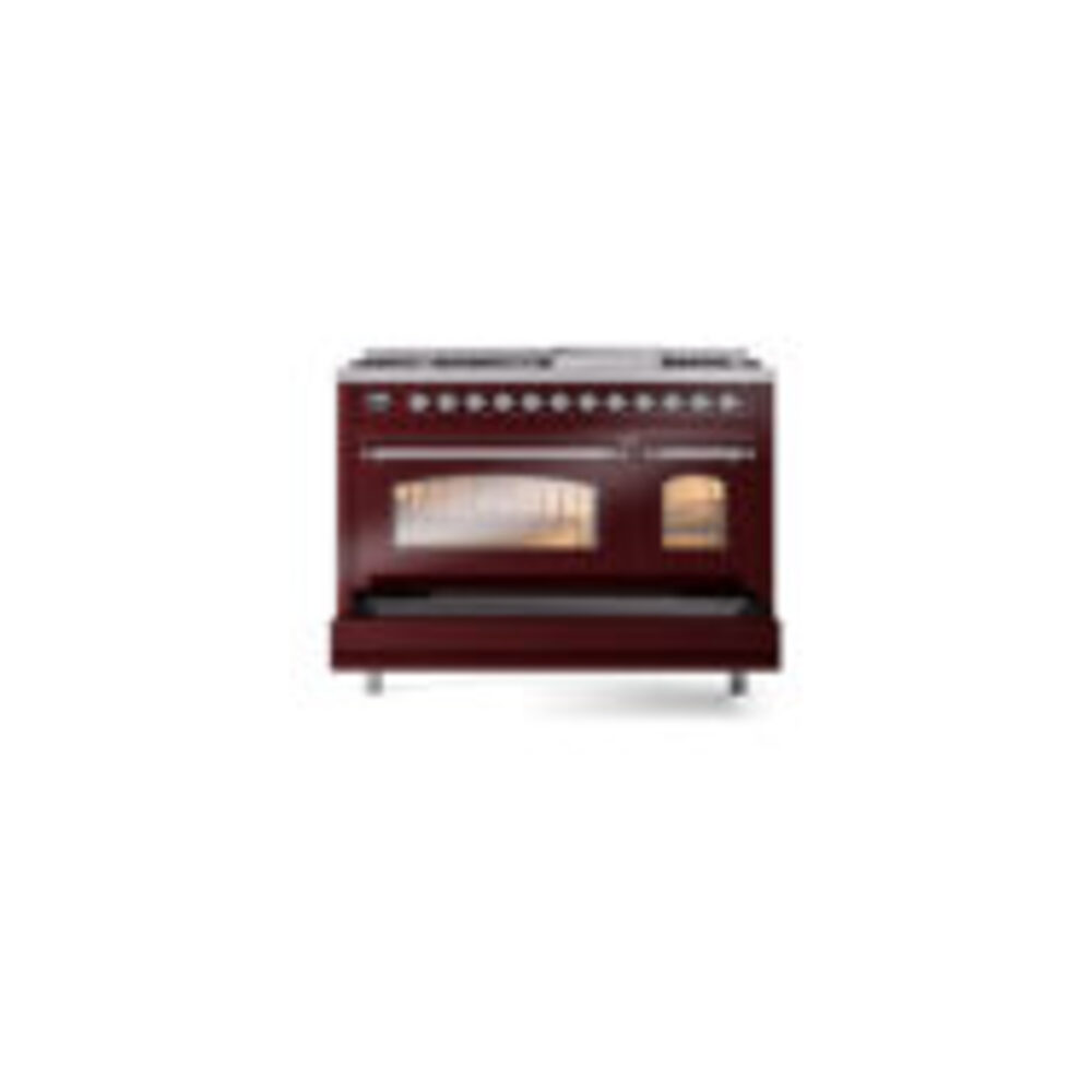 ILVE_UP48FNMPBUCLP_Nostalgie_II_48"_Dual_Fuel_Range_drawer_opened