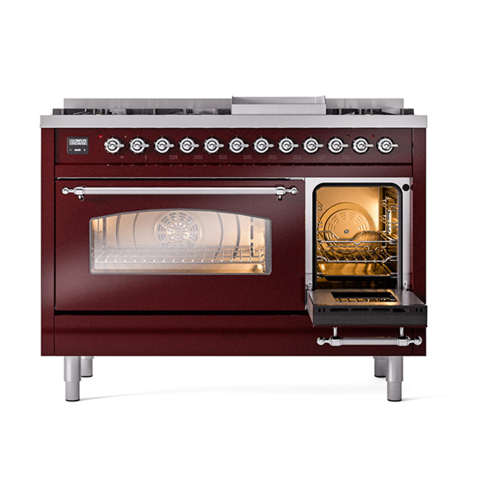 ILVE_UP48FNMPBUC_Nostalgie_II_48"_Dual_Fuel_Range_side_oven_door_opened