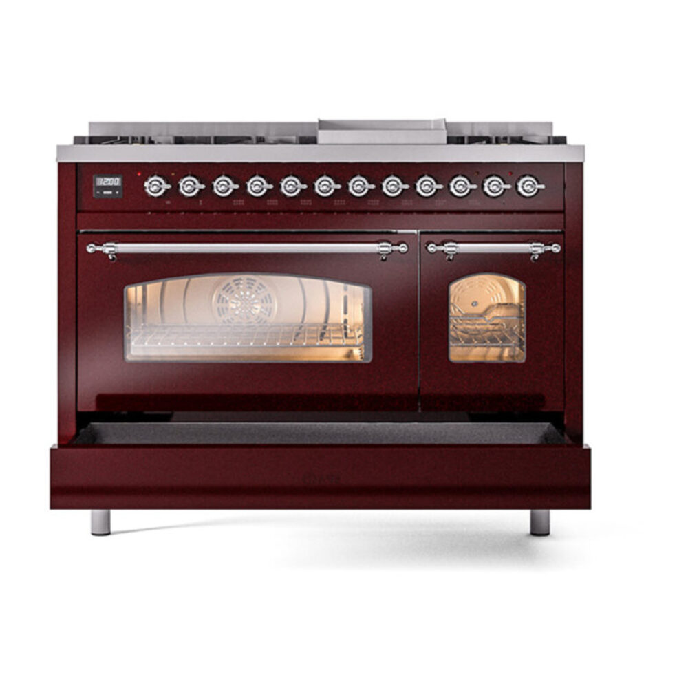 ILVE_UP48FNMPBUC_Nostalgie_II_48"_Dual_Fuel_Range_drawer_opened
