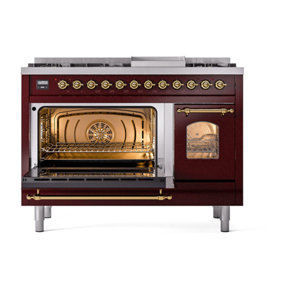 ILVE_UP48FNMPBUG_Nostalgie_II_48"_Dual_Fuel_Range_main_oven_door_opened