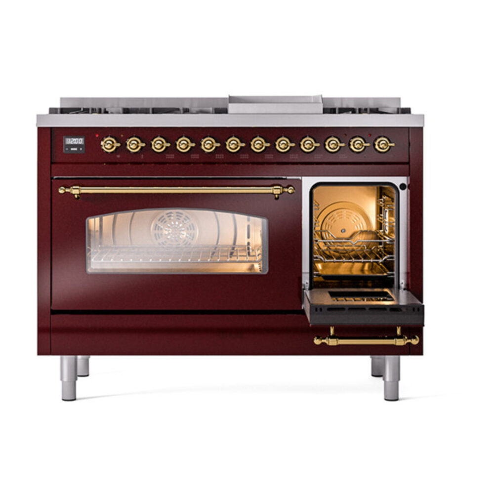 ILVE_UP48FNMPBUG_Nostalgie_II_48"_Dual_Fuel_Range_side_oven_door_opened
