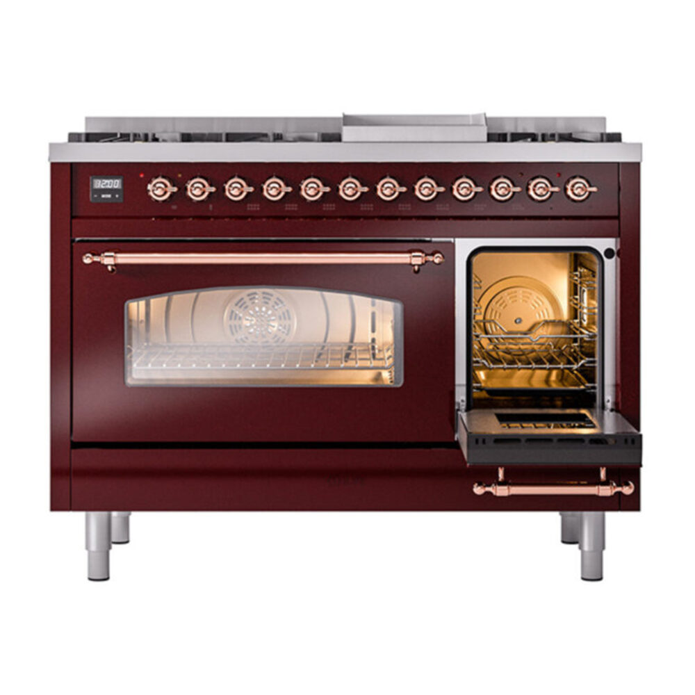 ILVE_UP48FNMPBUPLP_Nostalgie_II_48"_Dual_Fuel_Range_side_oven_door_opened
