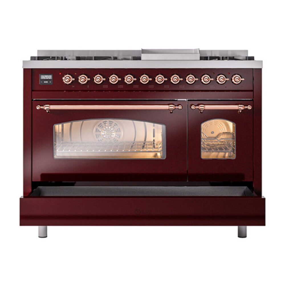 ILVE_UP48FNMPBUPLP_Nostalgie_II_48"_Dual_Fuel_Range_drawer_opened