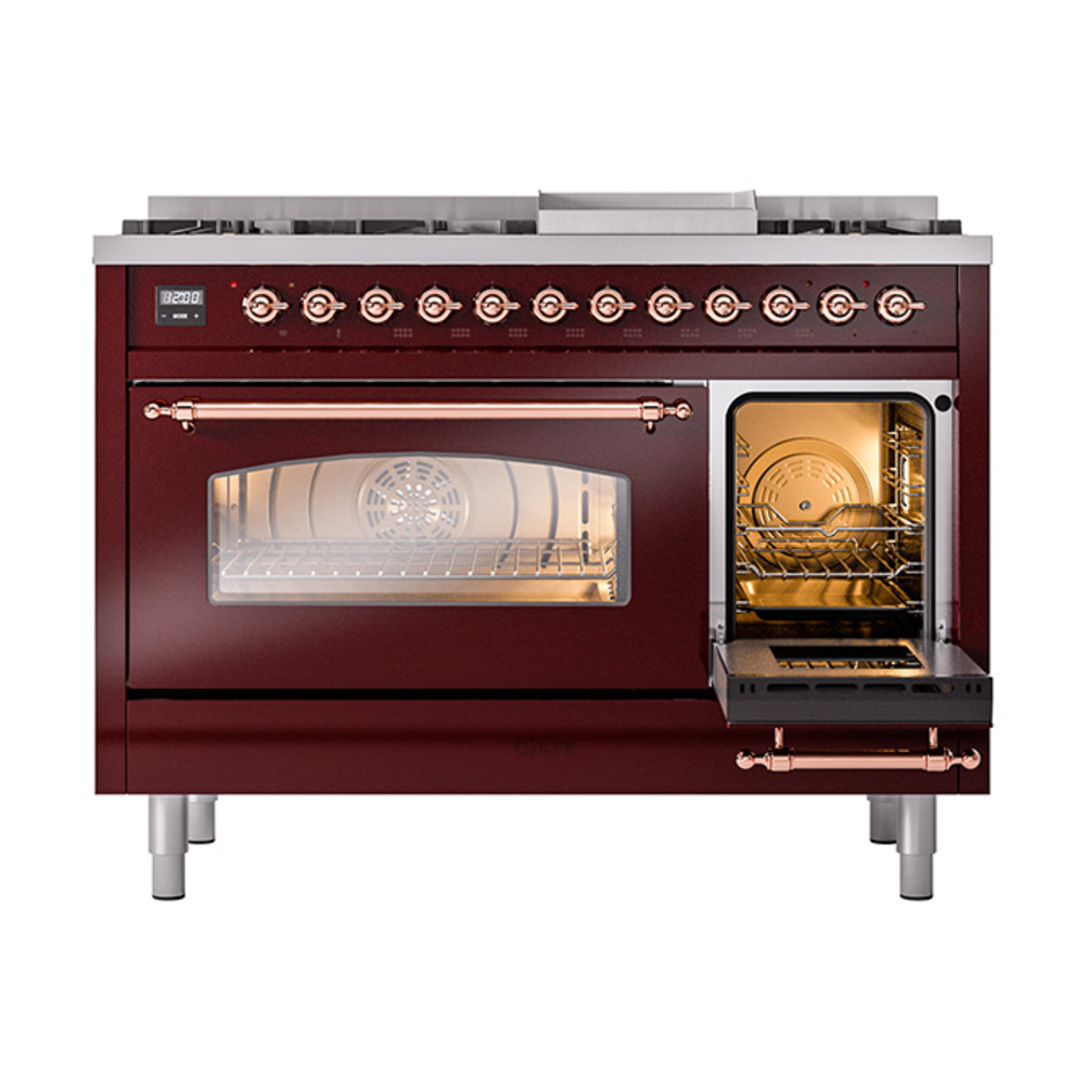 ILVE_UP48FNMPBUP_Nostalgie_II_48"_Dual_Fuel_Range_side_oven_door_opened