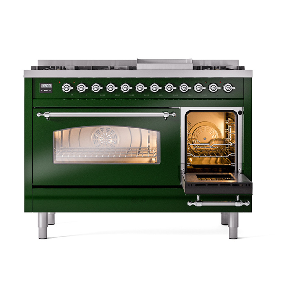 ILVE_UP48FNMPEGCLP_Nostalgie_II_48"_Dual_Fuel_Range_side_oven_door_opened