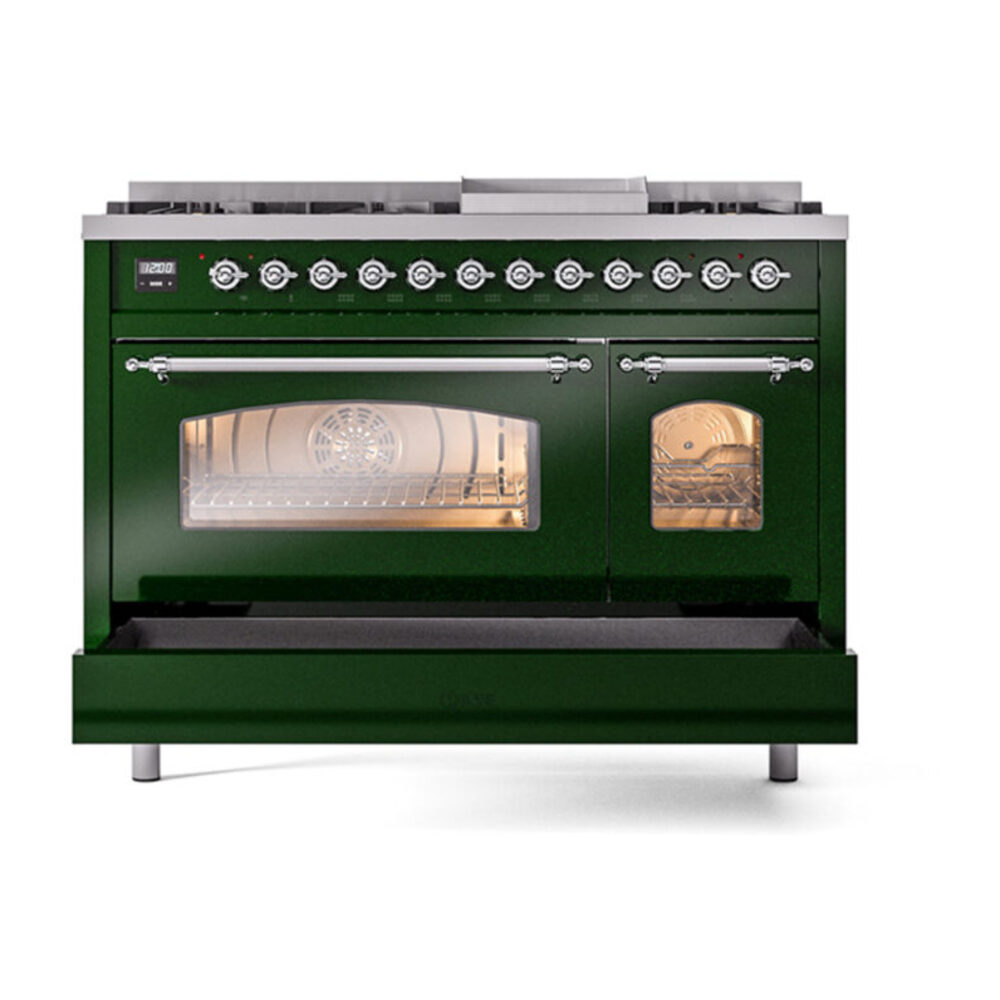 ILVE_UP48FNMPEGCLP_Nostalgie_II_48"_Dual_Fuel_Range_drawer_opened