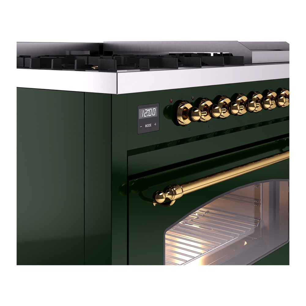 ILVE UP48FNMPEGGLP Nostalgie II 48 inch Dual Fuel Range with 5.02 cu. ft. Total Double Oven Capacity (8 Sealed Burners + Griddle, Liquid Propane, Triple Glass Door, Emerald Green, Brass) 9 ILVE_UP48FNMPEGGLP_Nostalgie_II_48"_Dual_Fuel_Range_details