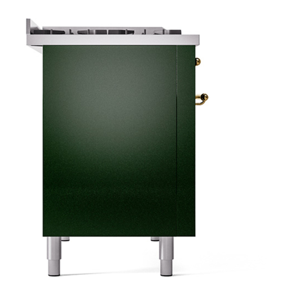 ILVE UP48FNMPEGGLP Nostalgie II 48 inch Dual Fuel Range with 5.02 cu. ft. Total Double Oven Capacity (8 Sealed Burners + Griddle, Liquid Propane, Triple Glass Door, Emerald Green, Brass) 11 ILVE_UP48FNMPEGGLP_Nostalgie_II_48"_Dual_Fuel_Range_left_side