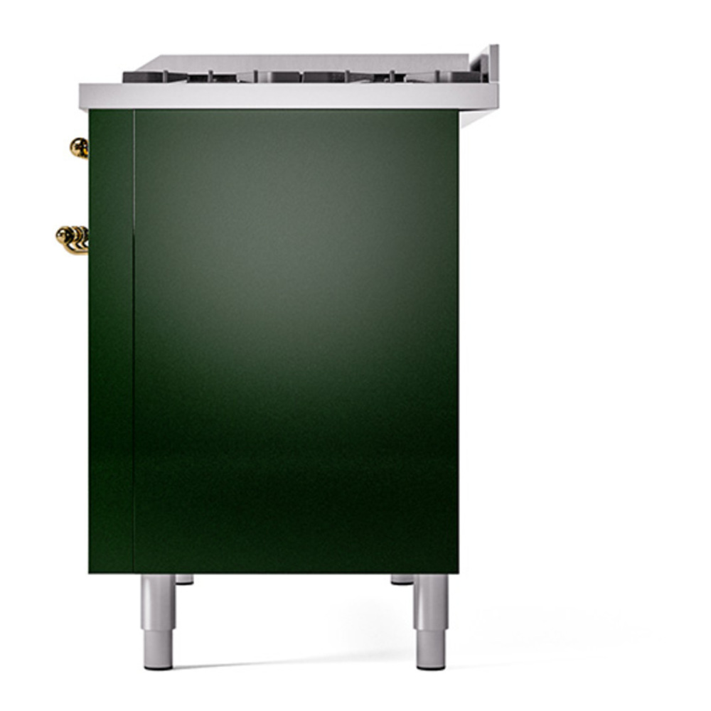 ILVE UP48FNMPEGG Nostalgie II 48 inch Dual Fuel Range with 5.02 cu. ft. Total Double Oven Capacity (8 Sealed Burners + Griddle, Natural Gas, Triple Glass Door, Emerald Green, Brass) 12 ILVE_UP48FNMPEGG_Nostalgie_II_48"_Dual_Fuel_Range_right_side