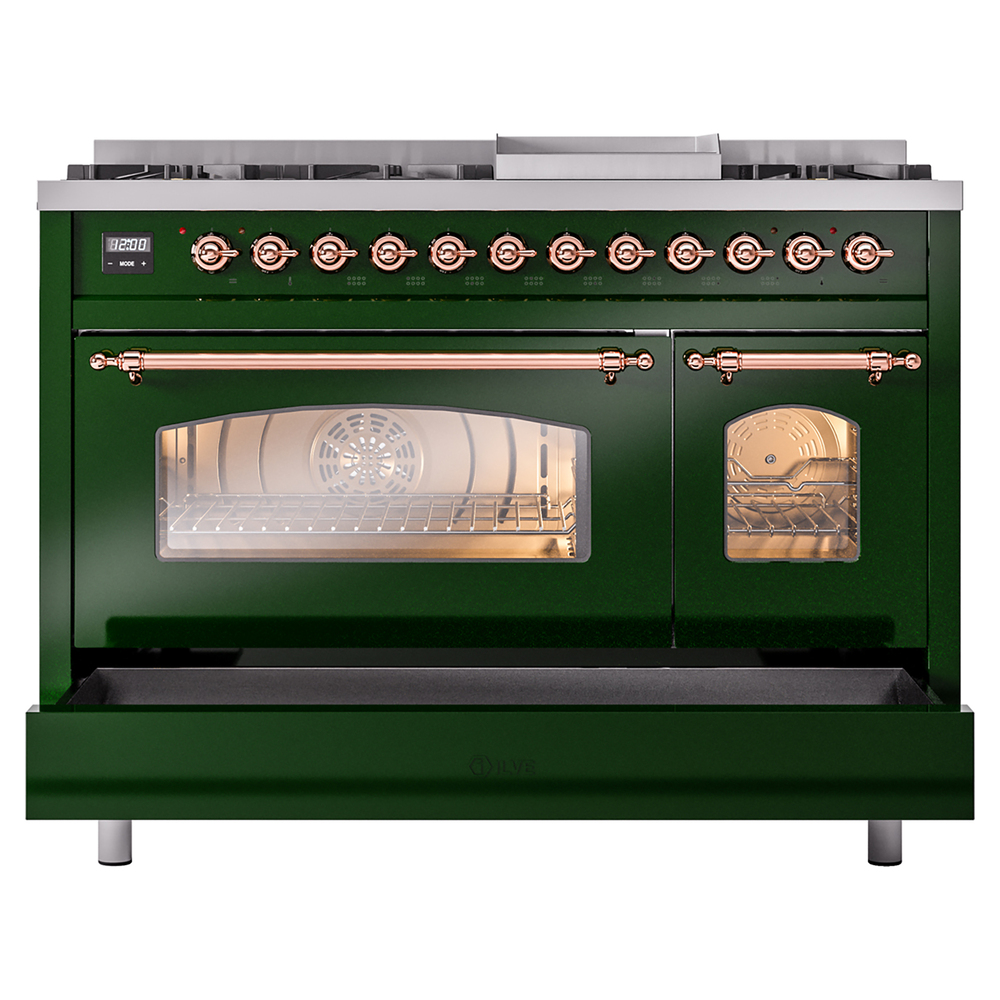 ILVE_UP48FNMPEGPLP_Nostalgie_II_48"_Dual_Fuel_Range_drawer_opened