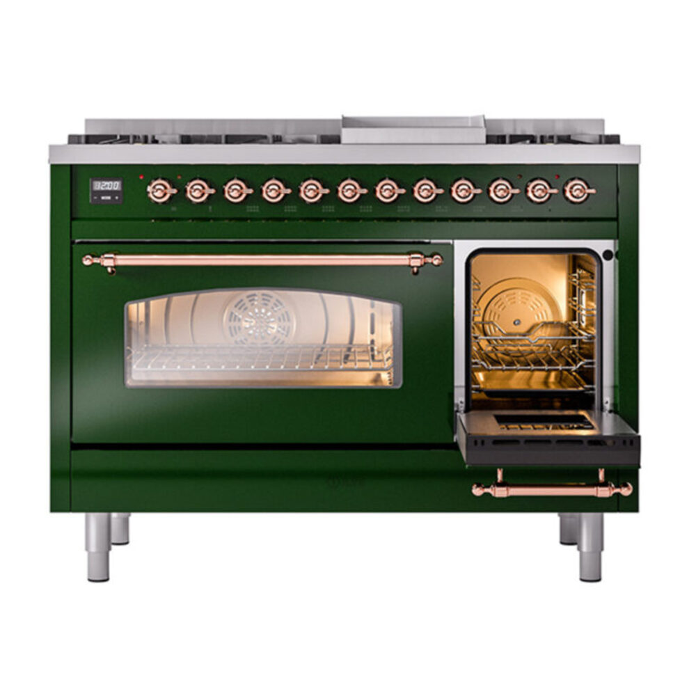 ILVE_UP48FNMPEGP_Nostalgie_II_48"_Dual_Fuel_Range_side_oven_door_opened