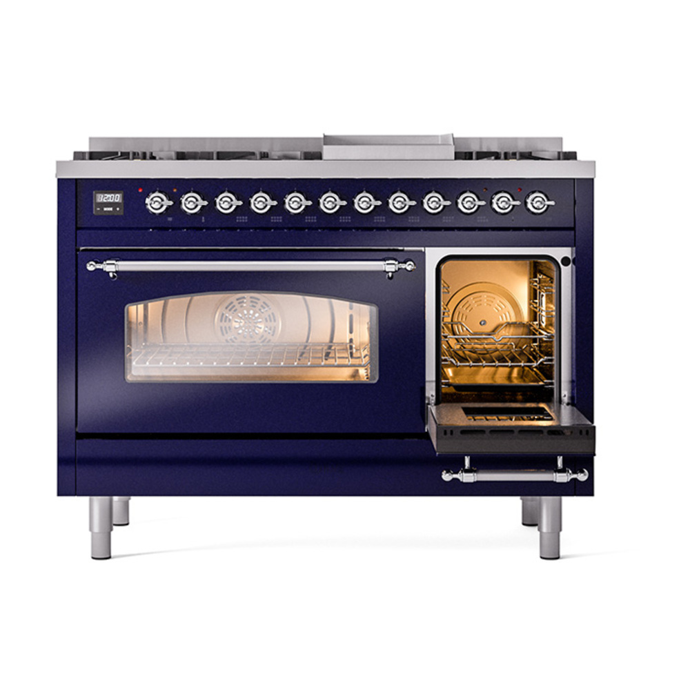ILVE_UP48FNMPMBCLP_Nostalgie_II_48"_Dual_Fuel_Range_side_oven_door_opened