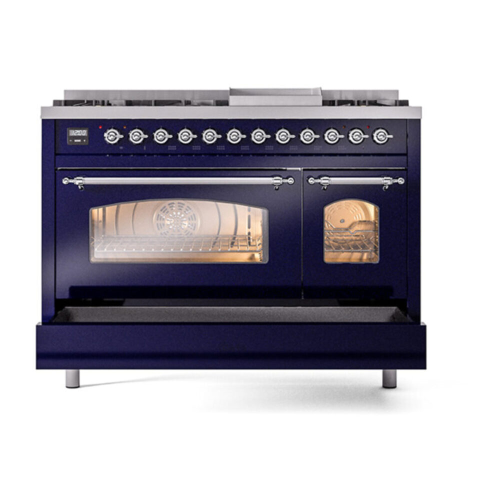 ILVE_UP48FNMPMBCLP_Nostalgie_II_48"_Dual_Fuel_Range_drawer_opened