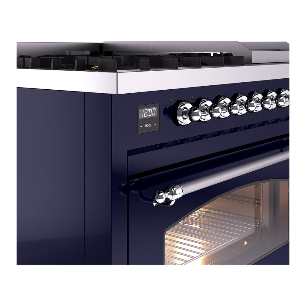 ILVE UP48FNMPMBCLP Nostalgie II 48 inch Dual Fuel Range with 5.02 cu. ft. Total Double Oven Capacity (8 Sealed Burners + Griddle, Liquid Propane, Triple Glass Door, Midnight Blue, Chrome) 9 ILVE_UP48FNMPMBCLP_Nostalgie_II_48"_Dual_Fuel_Range_details