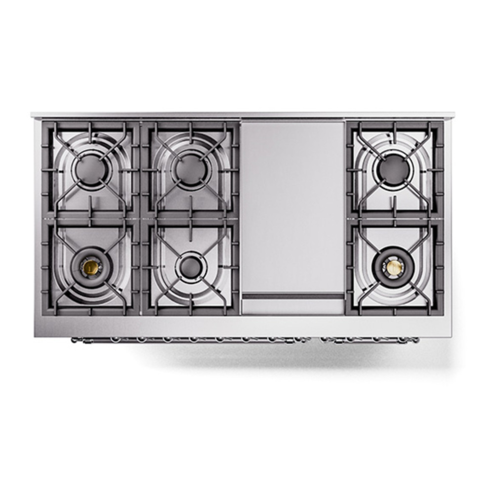 ILVE UP48FNMPMBCLP Nostalgie II 48 inch Dual Fuel Range with 5.02 cu. ft. Total Double Oven Capacity (8 Sealed Burners + Griddle, Liquid Propane, Triple Glass Door, Midnight Blue, Chrome) 10 ILVE_UP48FNMPMBCLP_Nostalgie_II_48"_Dual_Fuel_Range_top_view