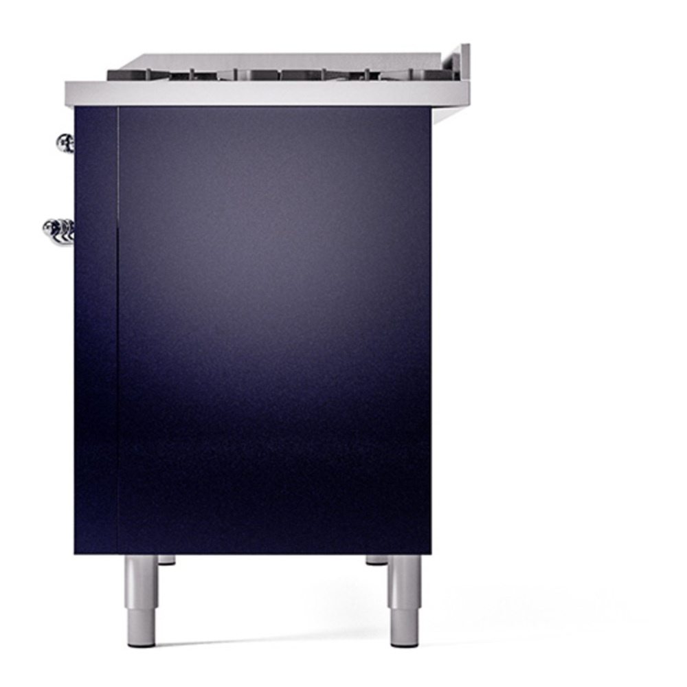 ILVE UP48FNMPMBCLP Nostalgie II 48 inch Dual Fuel Range with 5.02 cu. ft. Total Double Oven Capacity (8 Sealed Burners + Griddle, Liquid Propane, Triple Glass Door, Midnight Blue, Chrome) 12 ILVE_UP48FNMPMBCLP_Nostalgie_II_48"_Dual_Fuel_Range_right_side
