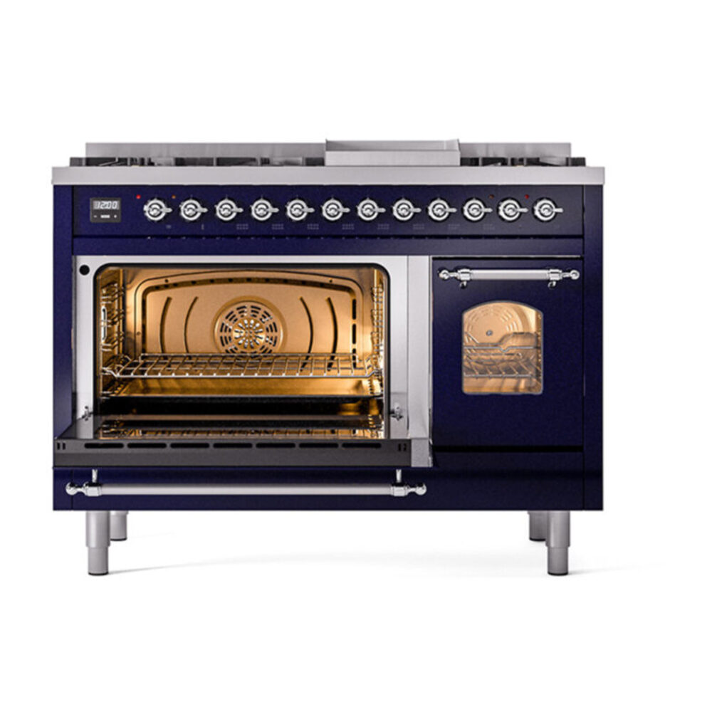 ILVE_UP48FNMPMBC_Nostalgie_II_48"_Dual_Fuel_Range_main_oven_door_opened