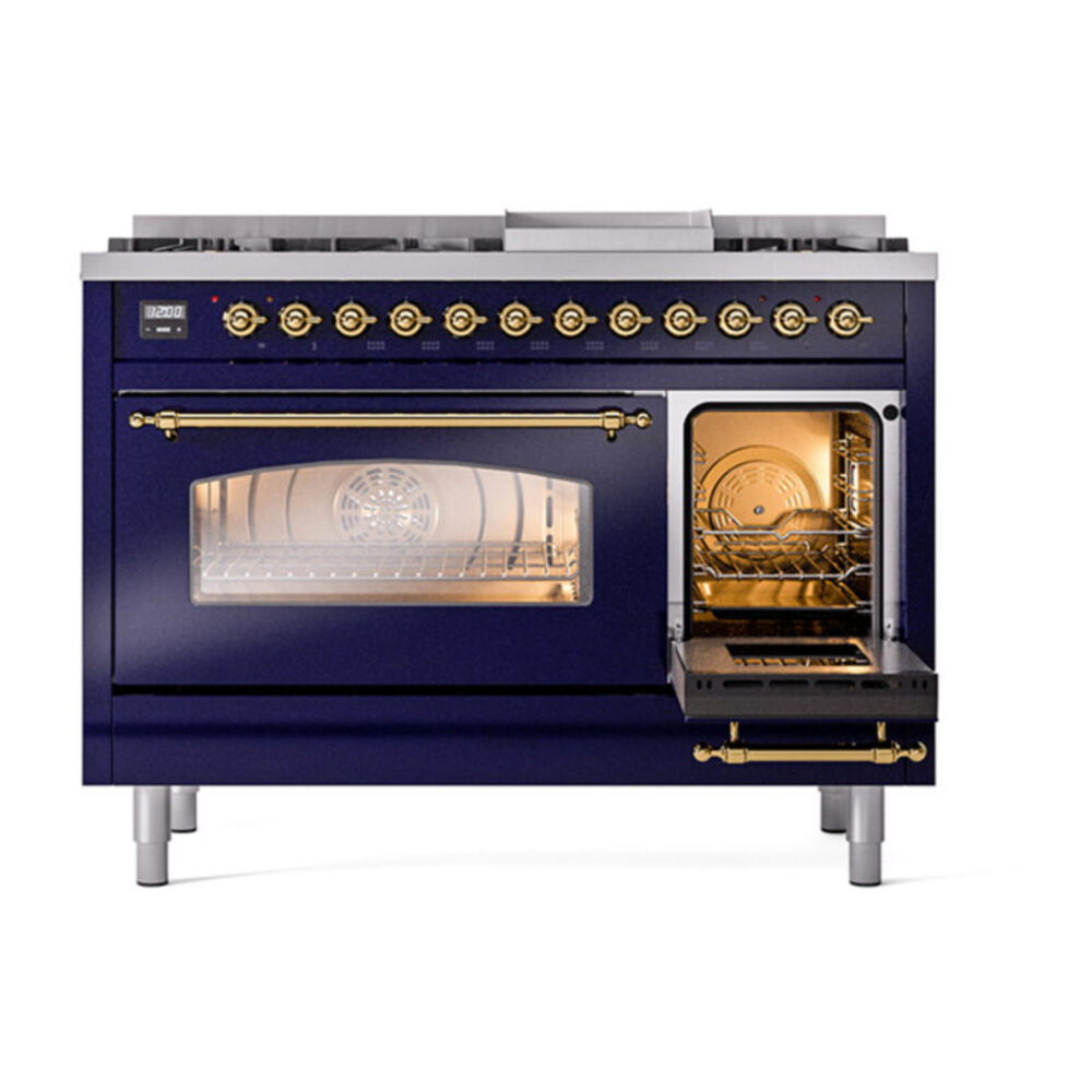 ILVE_UP48FNMPMBGLP_Nostalgie_II_48"_Dual_Fuel_Range_side_oven_door_opened