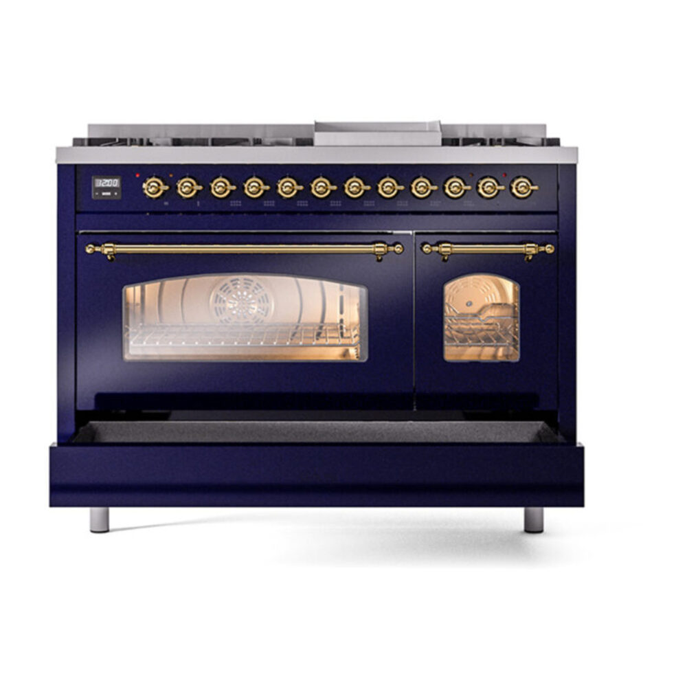 ILVE_UP48FNMPMBGLP_Nostalgie_II_48"_Dual_Fuel_Range_drawer_opened