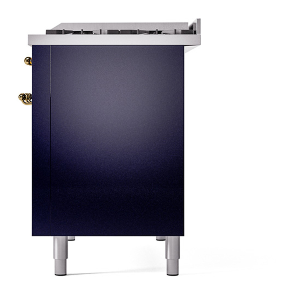 ILVE UP48FNMPMBGLP Nostalgie II 48 inch Dual Fuel Range with 5.02 cu. ft. Total Double Oven Capacity (8 Sealed Burners + Griddle, Liquid Propane, Triple Glass Door, Midnight Blue, Brass) 12 ILVE_UP48FNMPMBGLP_Nostalgie_II_48"_Dual_Fuel_Range_right_side