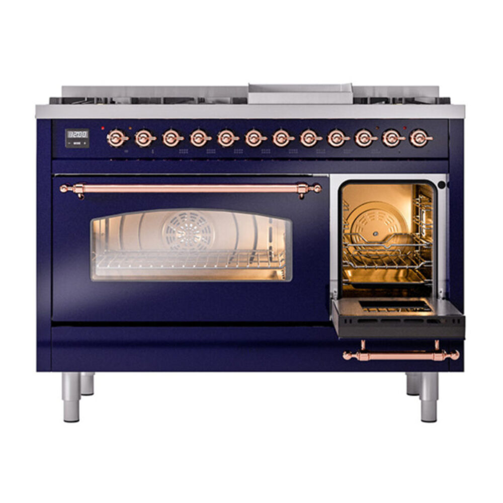 ILVE_UP48FNMPMBP_Nostalgie_II_48"_Dual_Fuel_Range_side_oven_door_opened