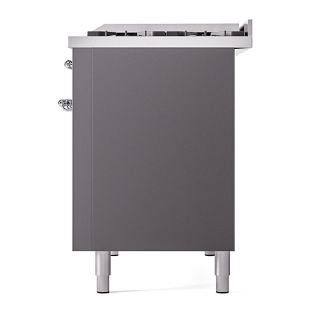 ILVE UP48FNMPMGCLP Nostalgie II 48 inch Dual Fuel Range with 5.02 cu. ft. Total Double Oven Capacity (8 Sealed Burners + Griddle, Liquid Propane, Triple Glass Door, Graphite Matte, Chrome) 12 ILVE_UP48FNMPMGCLP_Nostalgie_II_48"_Dual_Fuel_Range_right_side