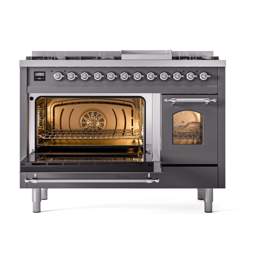 ILVE_UP48FNMPMGC_Nostalgie_II_48"_Dual_Fuel_Range_main_oven_door_opened