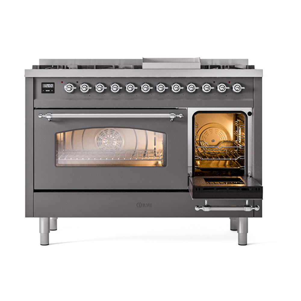 ILVE_UP48FNMPMGC_Nostalgie_II_48"_Dual_Fuel_Range_side_oven_door_opened