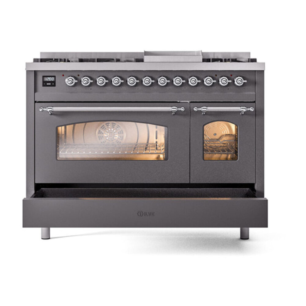 ILVE_UP48FNMPMGC_Nostalgie_II_48"_Dual_Fuel_Range_drawer_opened