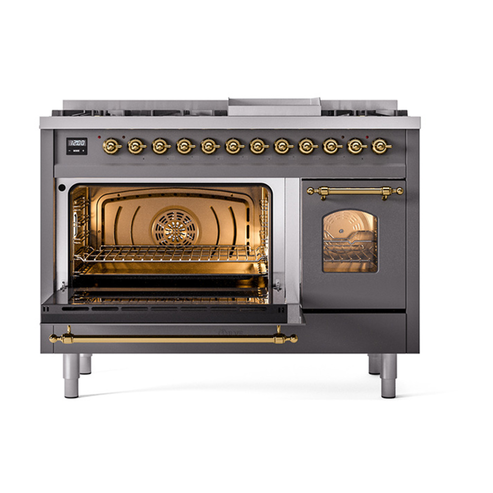 ILVE_UP48FNMPMGGLP_Nostalgie_II_48"_Dual_Fuel_Range_main_oven_door_opened