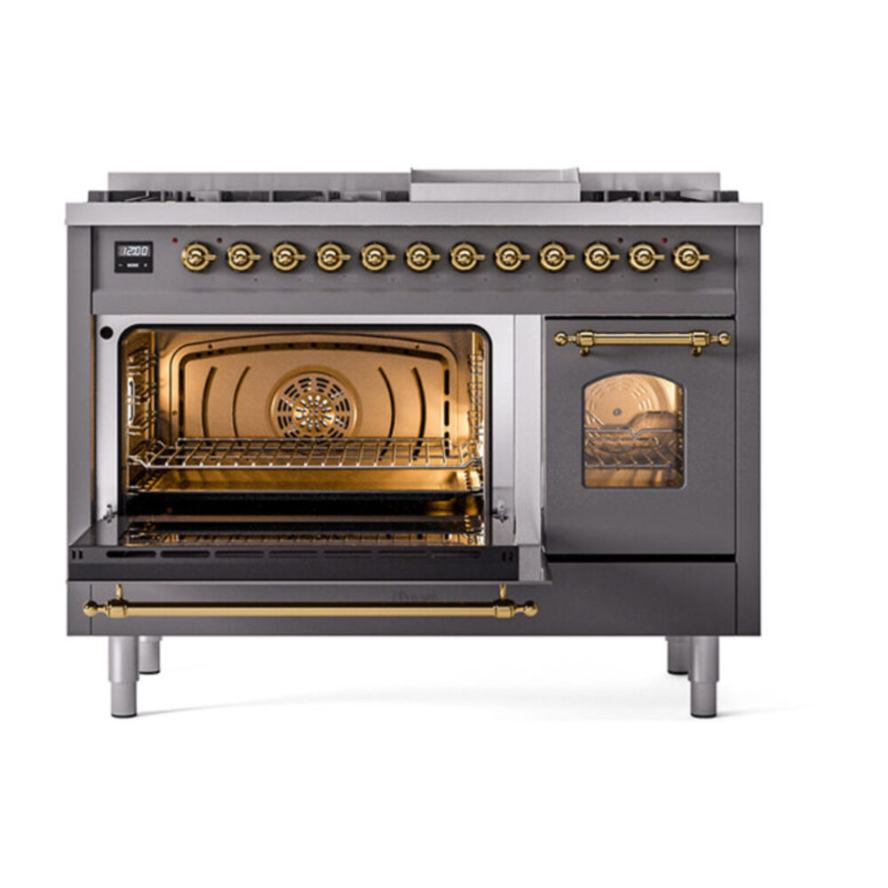 ILVE_UP48FNMPMGGLP_Nostalgie_II_48"_Dual_Fuel_Range_main_oven_door_opened