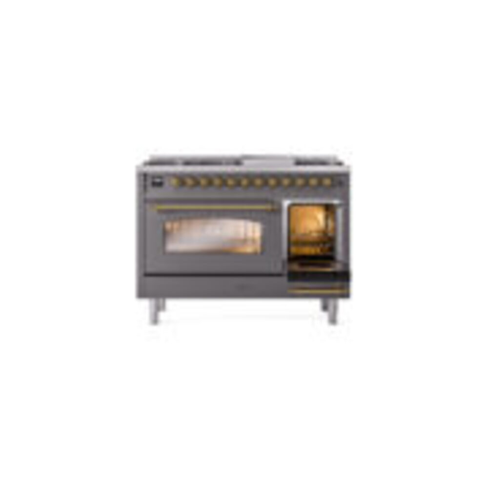 ILVE_UP48FNMPMGGLP_Nostalgie_II_48"_Dual_Fuel_Range_side_oven_door_opened